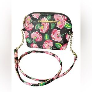 Betsey Johson Floral Black and Pink Crossbody Bag EUC